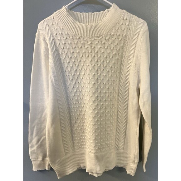 Basic Editions NWT Womens Scalloped Edge White Sweater Size XL - Picture 1 of 8
